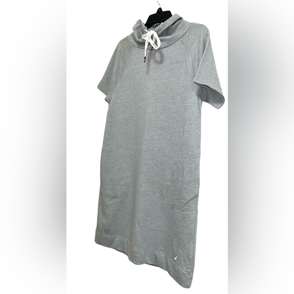 NÁUTICA SHIRT MIDI DRESS DRAWSTRING GRAY COLOR SHORT SLEEVES TURTLENECK SIZE S